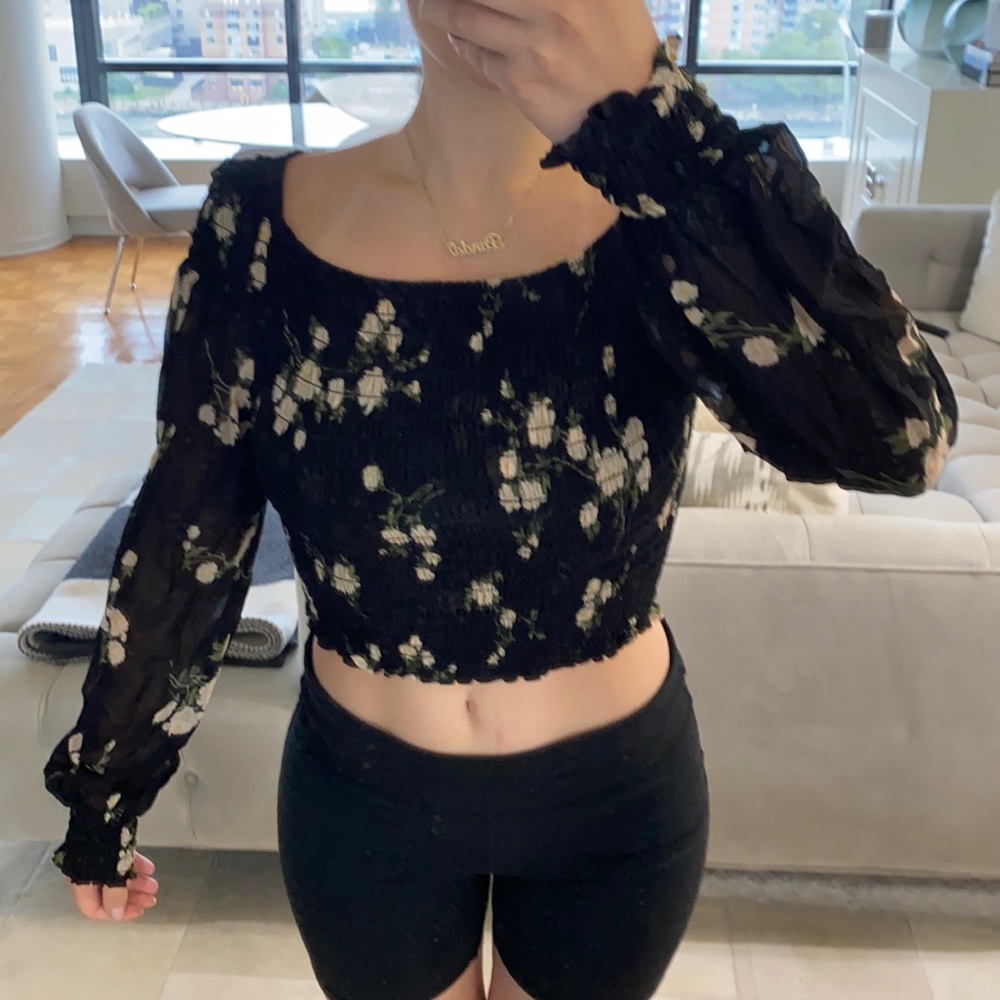 COPY - Black floral long sleeve